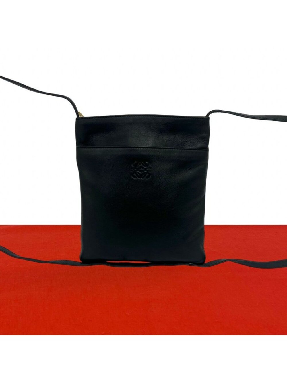 Loewe Vintage Anagram Logo Leather Shoulder Bag Pochette Crossbody Black